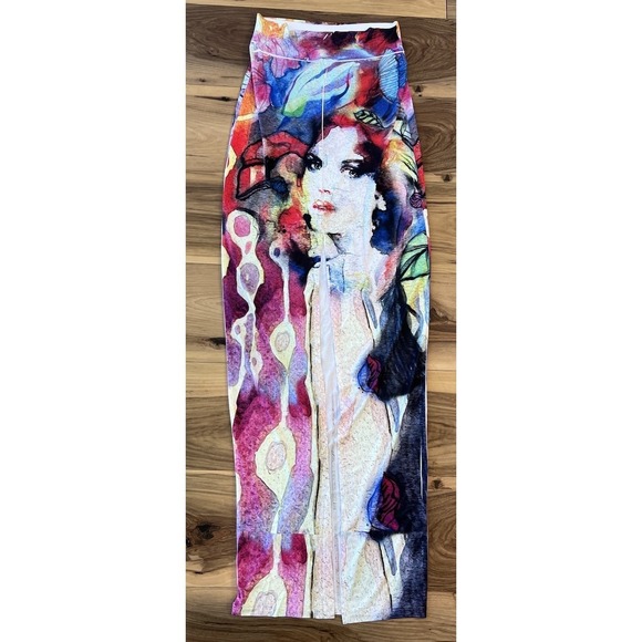 Surreal Art Portrait Midi Skirt Beaded Abstract Stretch Statement Piece - Picture 6 of 11
